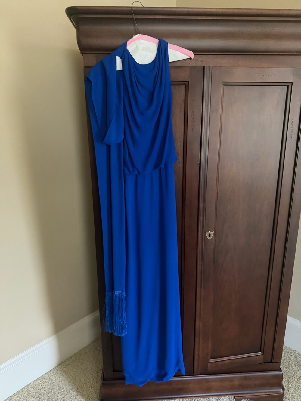 Gianni Versace Royal Blue Cowl Neck Backless Evening Dress